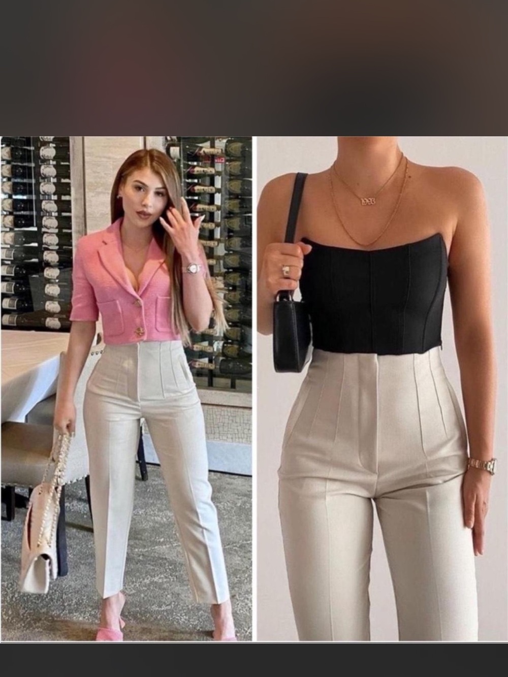 Zara High-Waist Tailored Cream for Pants
